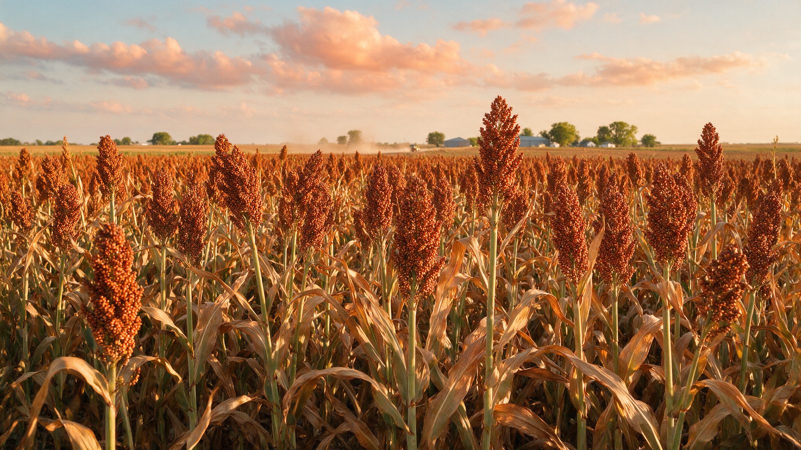 Bronze grain sorghum heads at maturity